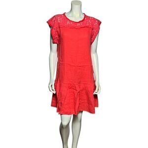 Allegra Masetti Firenze Pure Linen Dress Lace Italian Luxury Drop Waist NWT